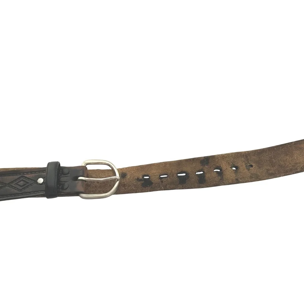 Men's Western Genuine Leather Belt Embossed Geometric Engraved 44